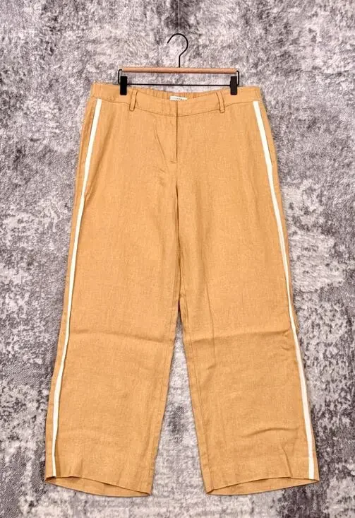 Banana Republic Pants Large Womens Gold Linen Track Stripe Wide Leg Trouser
