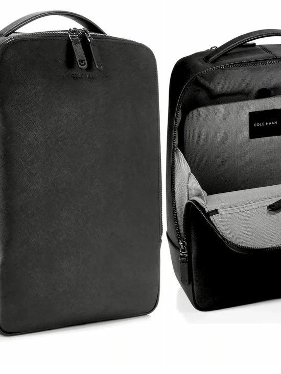 Cole Haan Sloane Black Men's Saffiano Leather BackPack NWT, holds 14” laptop