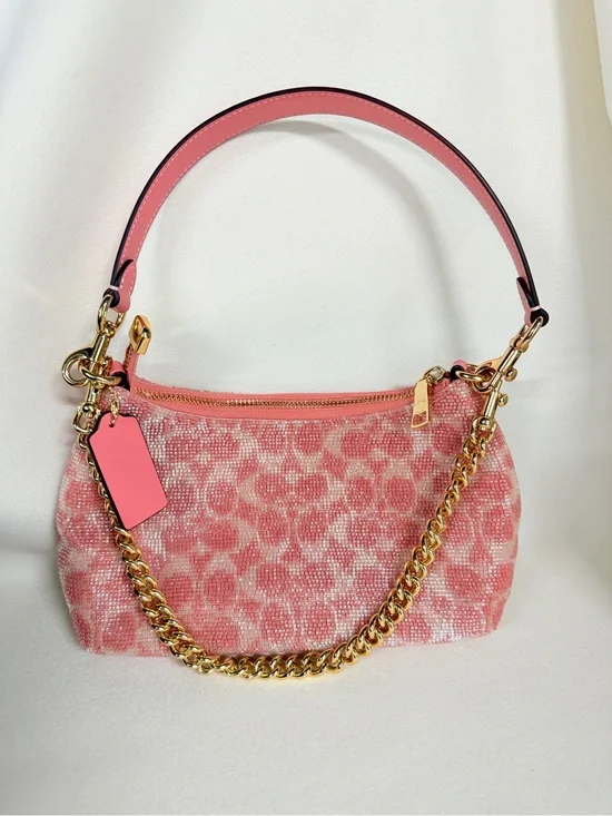 NWT Coach Teri Shoulder Bag In Signature Beaded Satin CET14 pink