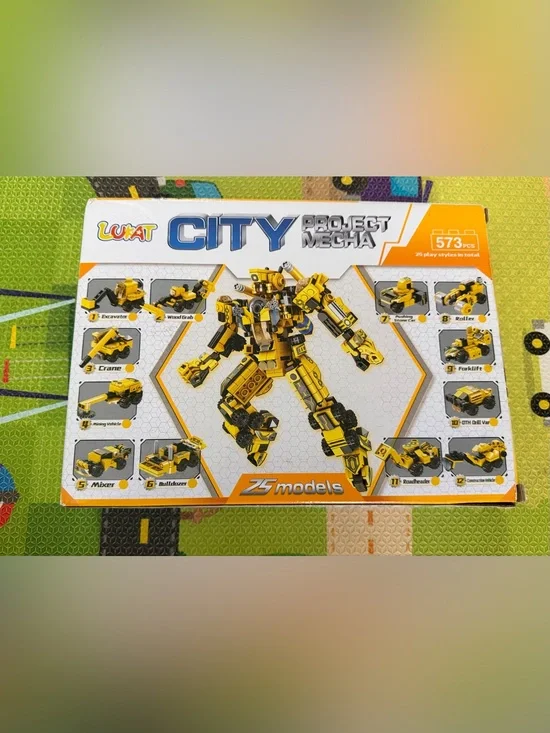 City Project Mecha Yellow Transforming Construction Robot Building Set