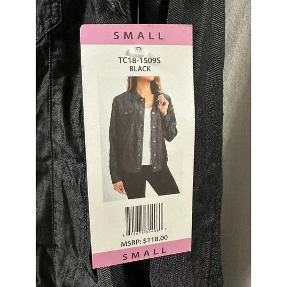 TAHARI‎ ✨New✨ Button Up Tencil Pin Tuck Jacket/Overshirt TC18-1509S Blk/Charcoal
