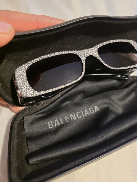 Balenciaga Women's Black Lens Silver Crystal-Embellished Rectangular Sunglasses