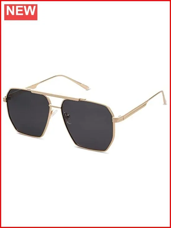 Retro Oversized Square Polarized Sunglasses Metal Frame Classic Shades