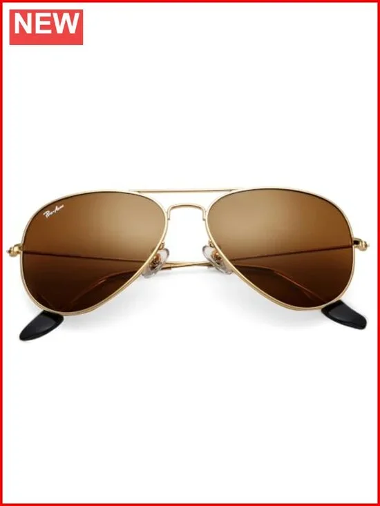 Classic Aviator Sunglasses with Glass Lenses, Metal Frame, UV400