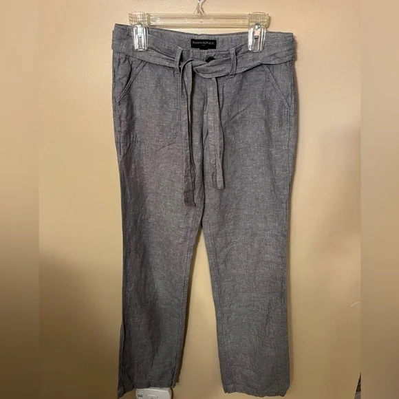 Banana Republic Gray Linen/Cotton Blend Belted Pants Sz 6