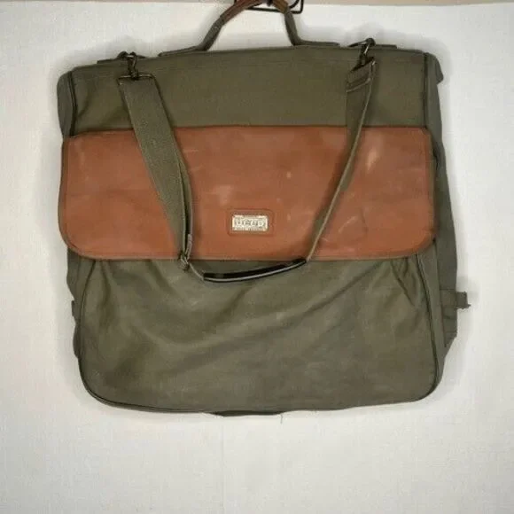VTG JEEP Wrangler Canvas Travel Equipment Garment Bag Men Size L Army Green/Tan‎