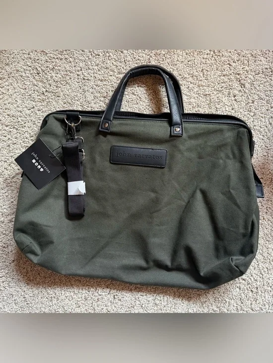 NEW John Varvatos Men's Olive Green Canvas Weekender With Shoulder Straps