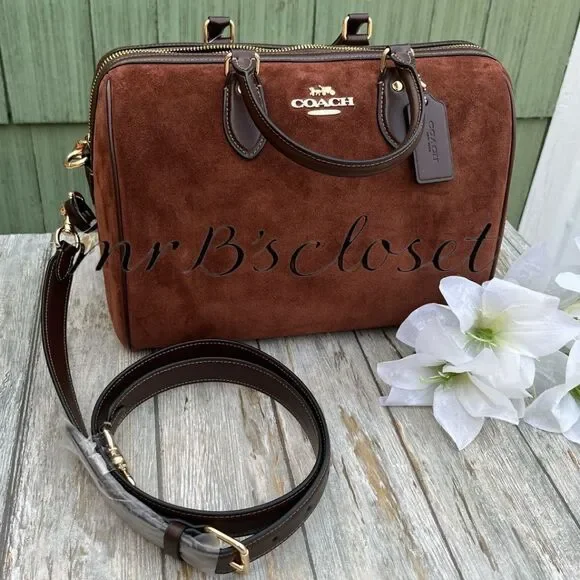 Authentic Coach Rowan Large Satchel Bag In Suede Purse