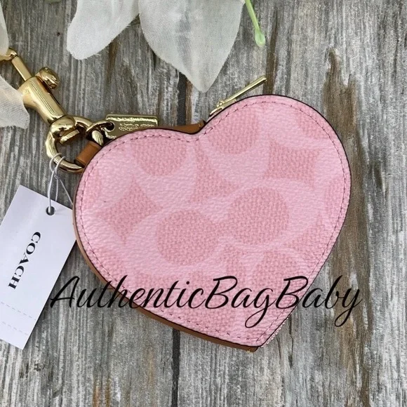 Coach Pink Heart Coin Purse Keychain