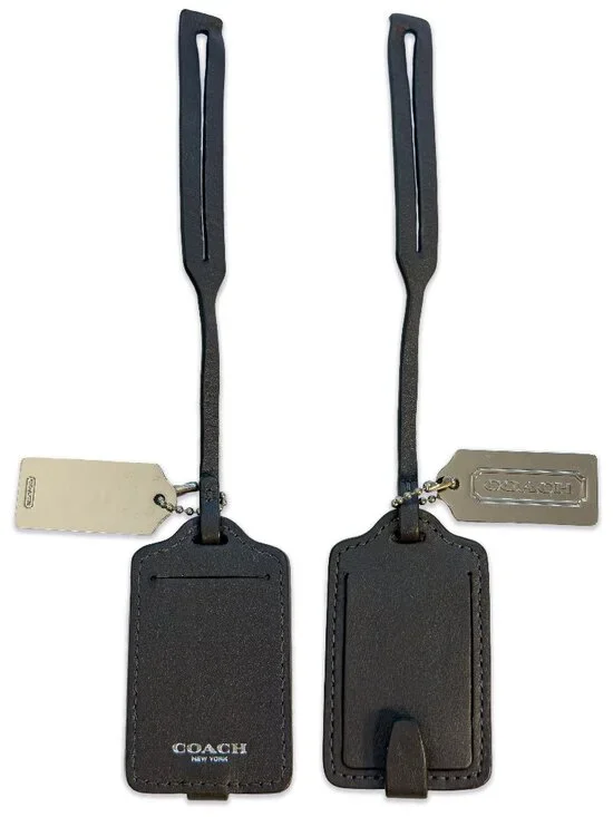 Coach Grey Leather Luggage Bag Tag with Metal Coach Keychain Tag