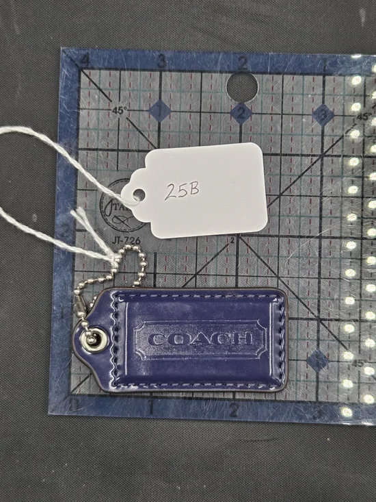 Coach Leather Tag Keychain in Dark Blue