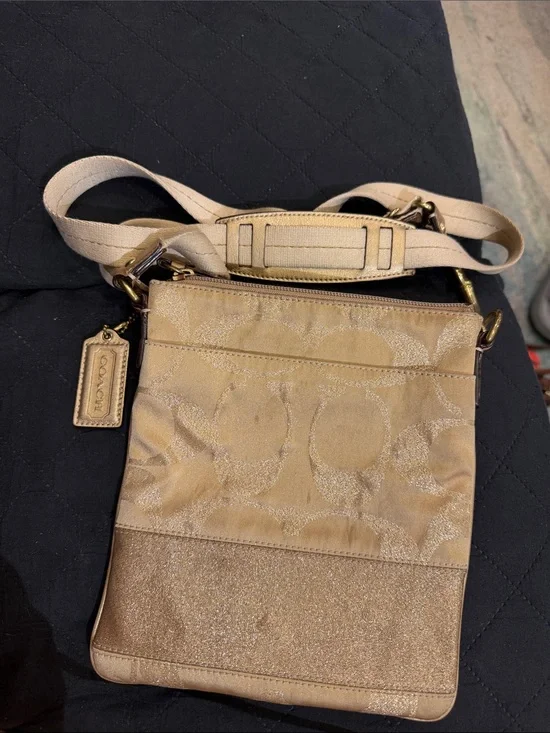 Coach Tan Signature Crossbody Bag with Glitter Accent
