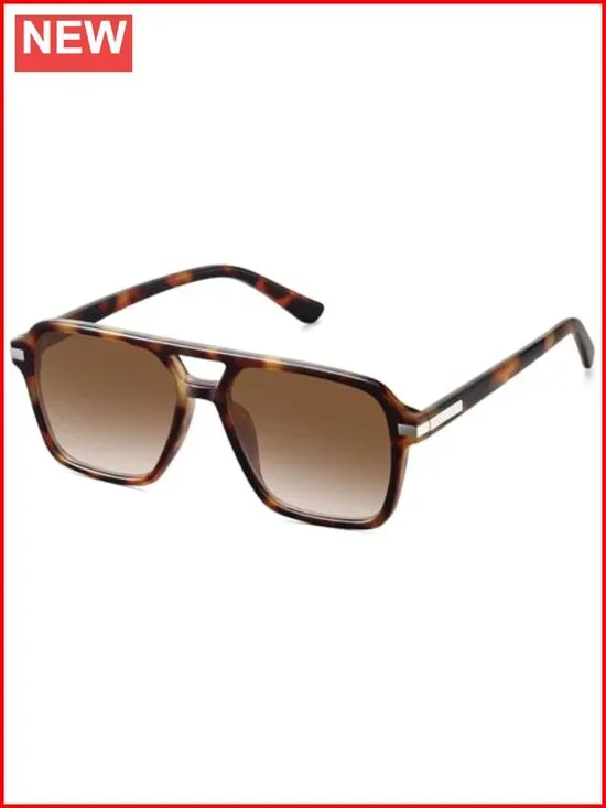 Retro Square Aviator Sunglasses Double Bridge Unisex Trendy 70s 80s 90s Shades