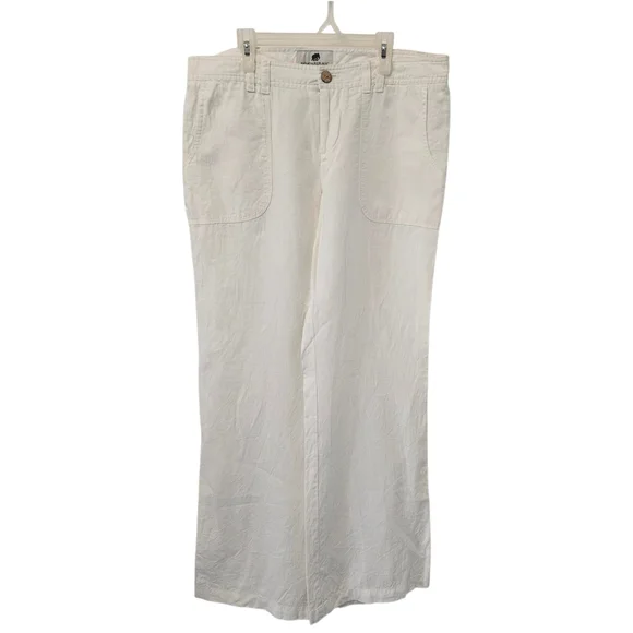 Banana Republic 100% Organic Linen Pants Cream Wide Leg Womens Size‎ 10 Coastal