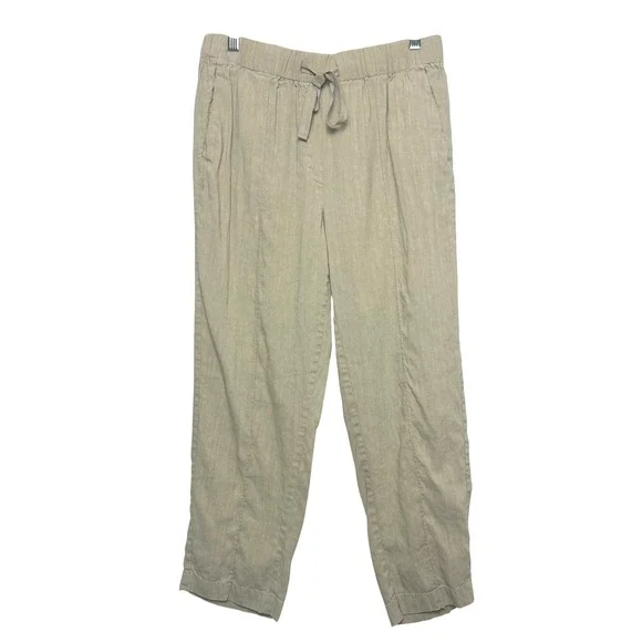 Aritzia BABATON Day Linen Blend Lounge Pants Womens L Tan Pockets jogger elastic