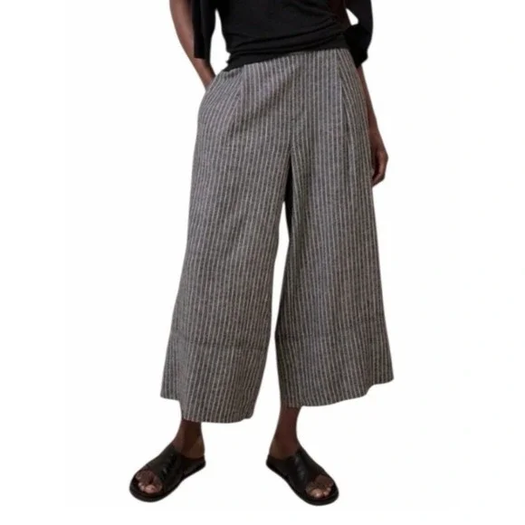 Banana Republic Linen Blend High Rise Black Stripe Wide Leg Pants 851726-09 L