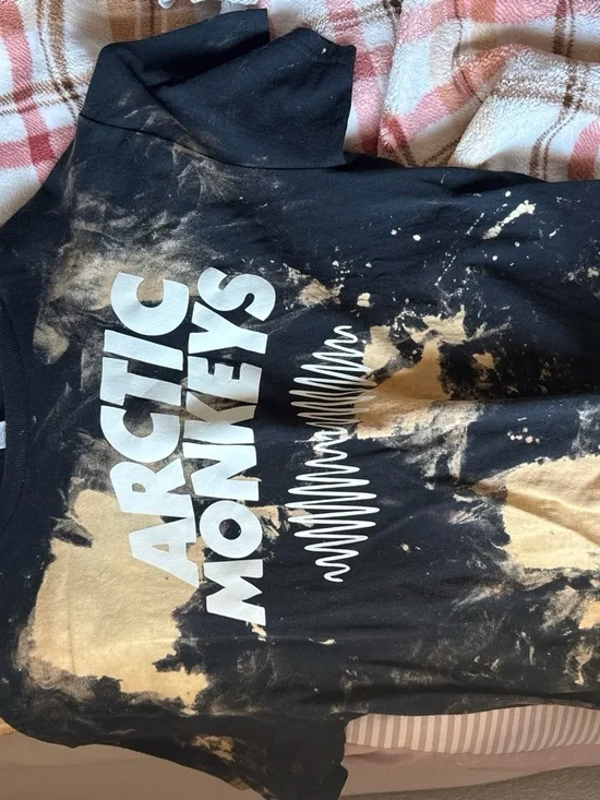 Gildan Black Tee with Tan Bleach Effect and White Arctic Monkeys Print
