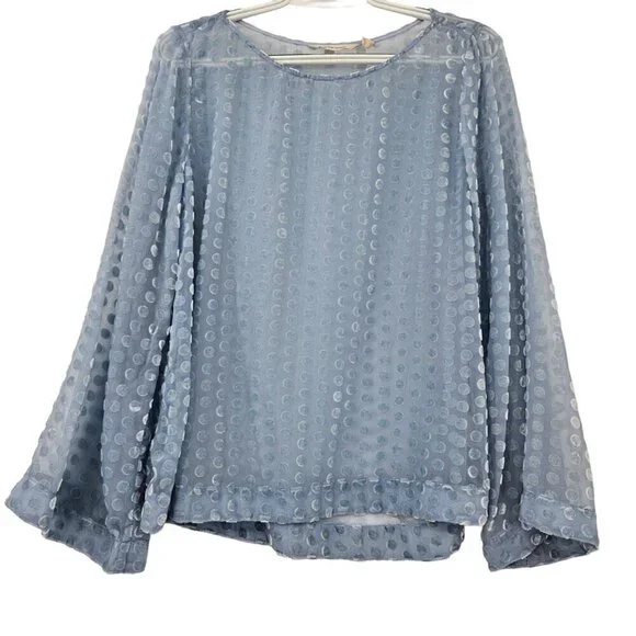 Soft Surroundings Dulce Velvet Dot Sheer Top Blue Women's Size S Wide Sleeve