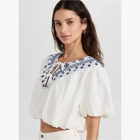 Free People Joni embroidered crop top size‎ Medium linen blend