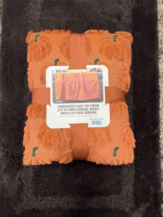 Embroidered Faux Fur Pumpkin Throw