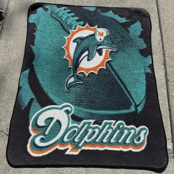 Vintage Miami Dolphins NFL Football Team Northwest Winter Cold Blanket Old Logo