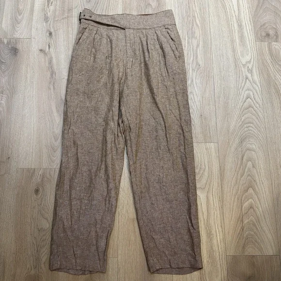 Banana Republic Seafarer Pants Womens 8 Beige Linen Blend Pleated Herringbone