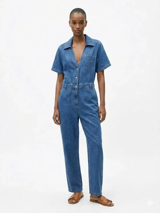 Zara Light Wash Denim Jumpsuit Size Medium
