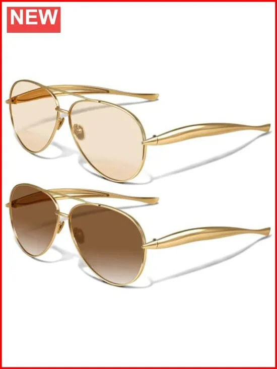 Retro Metal Aviator Sunglasses Oversized 70s UV Protection