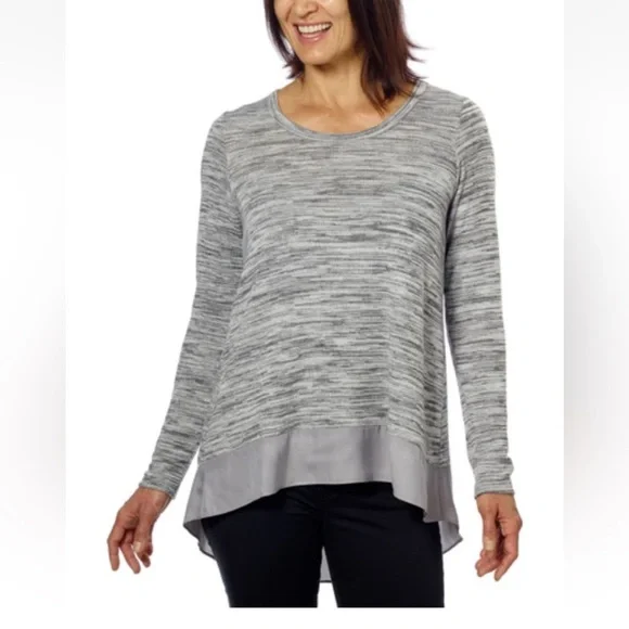 Womens Heather Gray Knit Long Sleeve Top Relaxed Fit Tunic