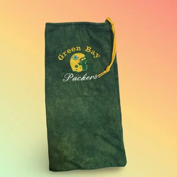 Green Bay Packers Drawstring Pouch Bag Velvet Velour Embroidered 90s Vintage