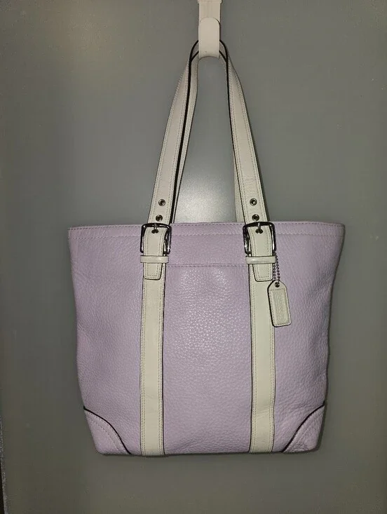 COACH F10692 Hampton Pebbled Leather Tote Lavender Purple & White *PLEASE READ*