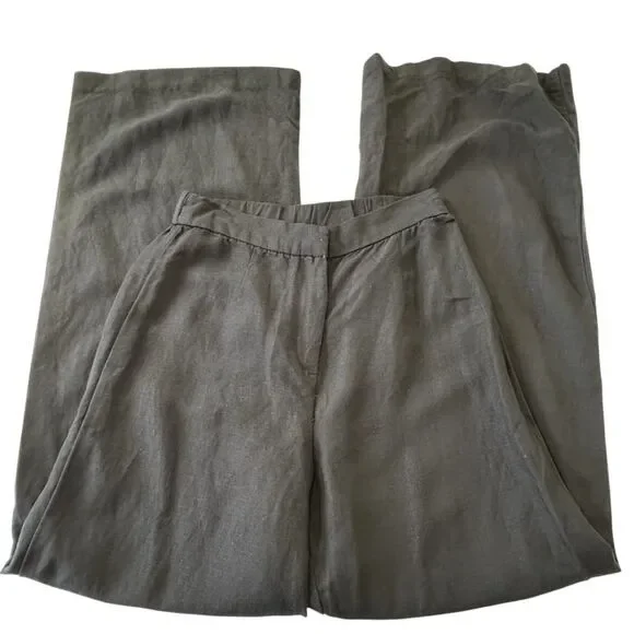 H&M Black Linen Blend Straight Leg Trousers,‎ 2