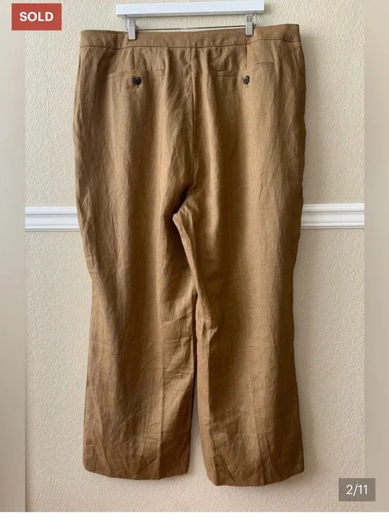 Banana Republic 100% Linen High Rise Pleated Wide Leg Pants Iced Latte 20 Short