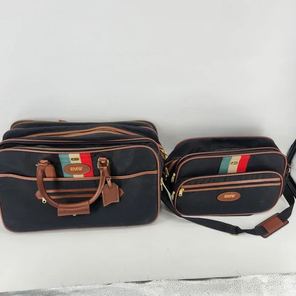 Vintage Lark Travel Bag Set Duffel Weekender Carry On‎ Retro Stripe Luggage
