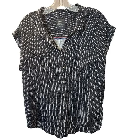Jachs New York Girlfriend Navy Blue Heart Dots Button Down Blouse