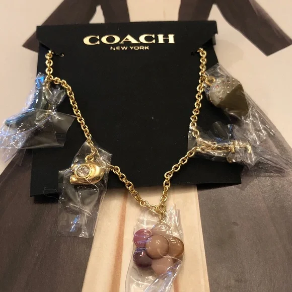 Authentic New on card COACH Gold-Tone Multi-Color Charm Necklace