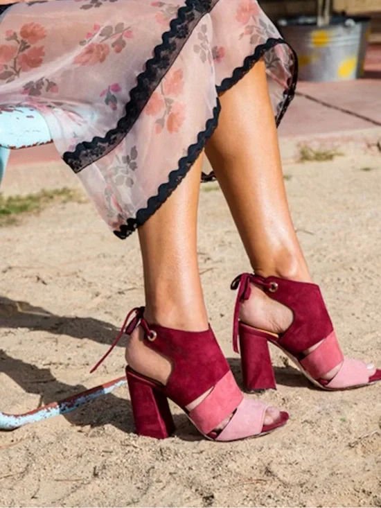 Coach Minetta Colorblock Suede Sandal in Pink and Burgundy