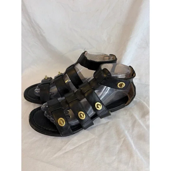 Coach Oleta Black Leather Turnlock Gladiator Sandals Womens 6.5B Q1394 F2370