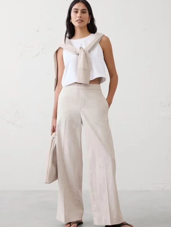 NWT Banana Republic Hayden Wide Leg High-Rise Linen Blend  Pants Size-XL