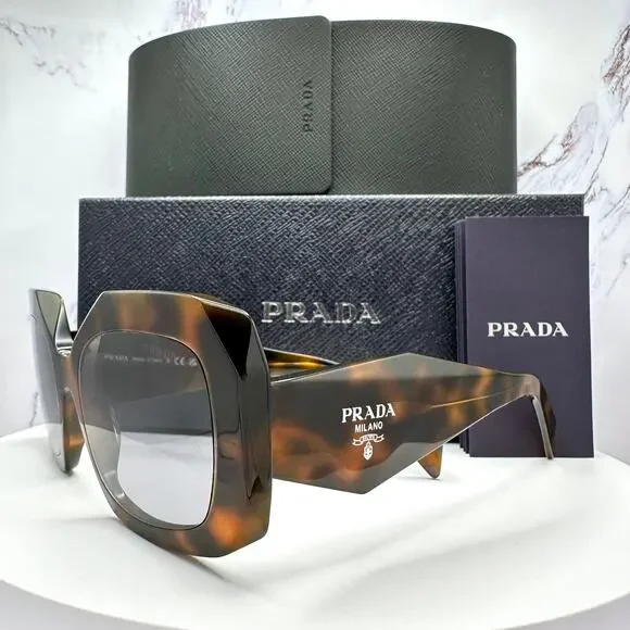 New PRADA Sunglasses Brown Juniper Tortoise Gray Lens Square