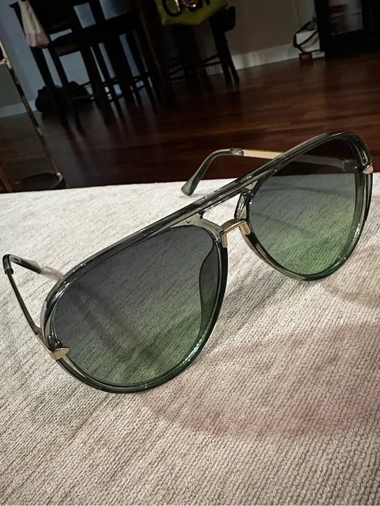 Green Aviator Sunglasses with Gold Accents