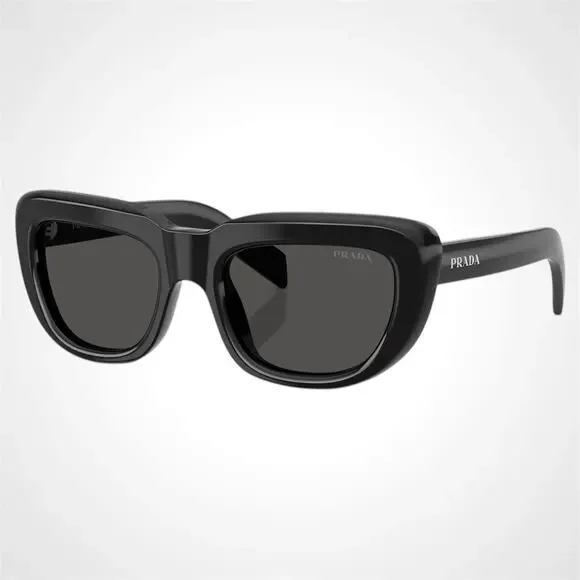 New PRADA Sunglasses Black Rectangle Cat Eye Grey Lens Women's