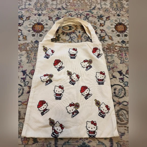 Hello Kitty Canvas Tote Bag Red + White Design, Pne Size