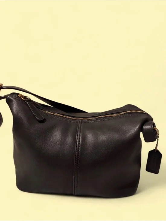 Coach Black Leather Shoulder Bag with Gold Hardware