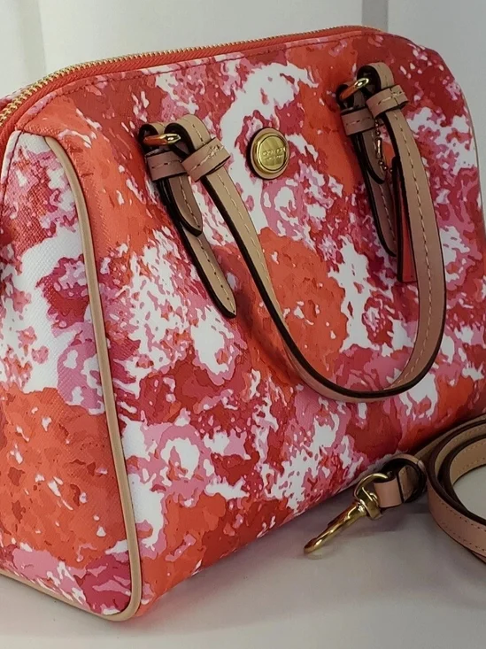 Coach Mini Benton Peyton Satchel/Crossbody in Orange,Red & Pink, Vaccheta Trim