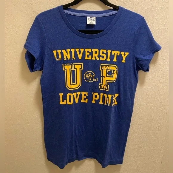 Victoria’s Secret Pink Vintage Blue & Yellow Football Graphic Tee Size L New