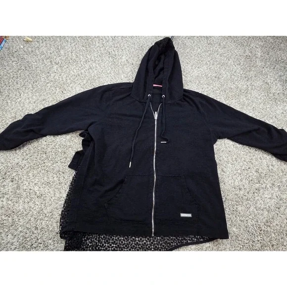 Calvin Klein Performance Hoodie Womens 2X Black Full Zip Quick Dry Lace Back
