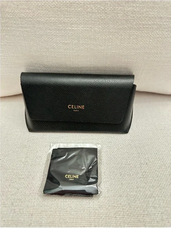 Celine Black Leather Sunglass case Gold Logo