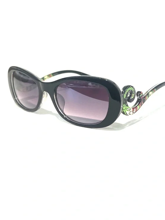 Women's Black Baroque Sunglasses with Floral Swirl Temples
