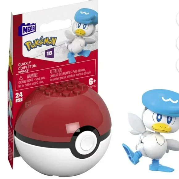 MEGA POKEMON QUAXLY BUILDING TOY KIT- POSEABLE-WITH POKE BALL - 24 PIECES